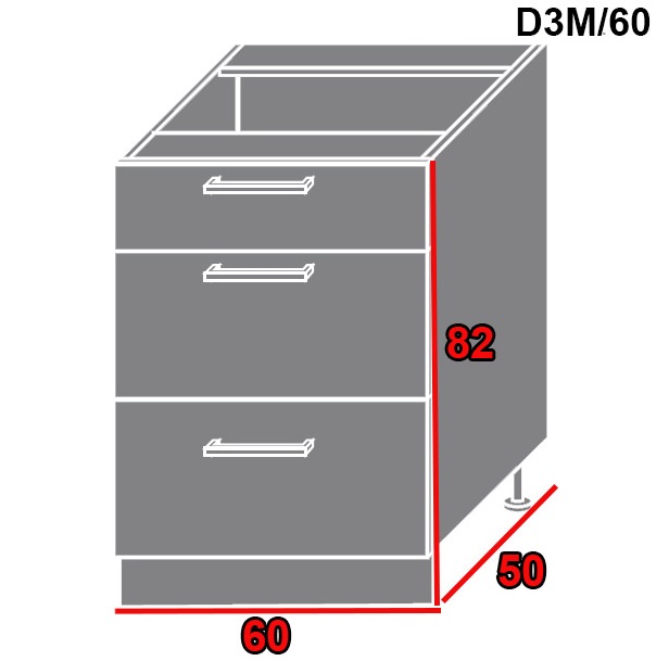 ArtExt Spodná kuchynská skrinka Pescara D3M/60 FAREBNÉ PREVEDENIE KORPUSU: Grey, FAREBNÉ PREVEDENIE DVIEROK ICA: ICA 0238