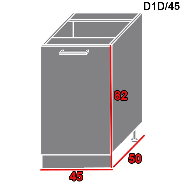 ArtExt Spodná kuchynská skrinka Tivoli D1D/45 FAREBNÉ PREVEDENIE KORPUSU: Grey, FAREBNÉ PREVEDENIE DVIEROK ICA: ICA 0132