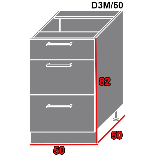 ArtExt Spodná kuchynská skrinka Tivoli D3M/50 FAREBNÉ PREVEDENIE KORPUSU: Grey, FAREBNÉ PREVEDENIE DVIEROK ICA: ICA 0102