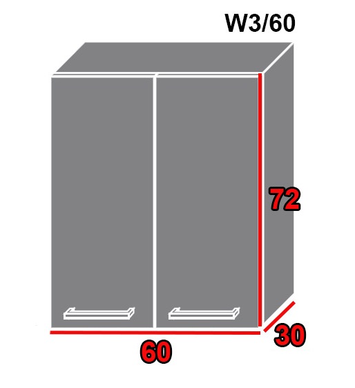 ArtExt Vrchná kuchynská skrinka Tivoli W3/60 FAREBNÉ PREVEDENIE KORPUSU: Grey, FAREBNÉ PREVEDENIE DVIEROK ICA: RAL 5012