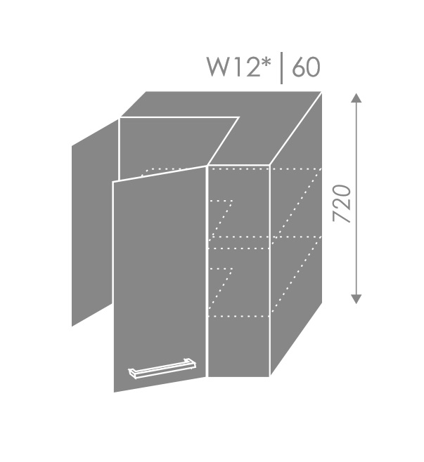 ArtExt Vrchná kuchynská skrinka rohová Tivoli W12/60 FAREBNÉ PREVEDENIE KORPUSU: Grey, FAREBNÉ PREVEDENIE DVIEROK ICA: ICA 0238