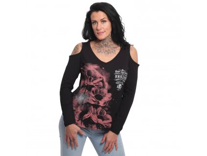 Dámské triko Yakuza  Flower Style Out Lognsleeve V neck 23150 black