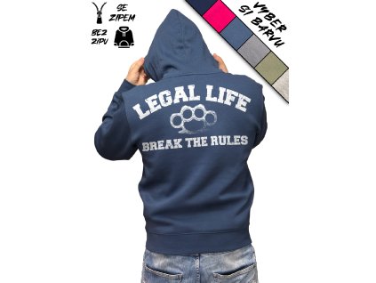 Pánská mikina LEGAL LIFE Break the rules (Se zipem/Bez zipu Černá se zipem, Velikosti 3XL)