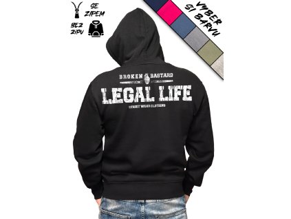 Pánská mikina LEGAL LIFE Broken Bastard (Se zipem/Bez zipu Černá se zipem, Velikosti 3XL)