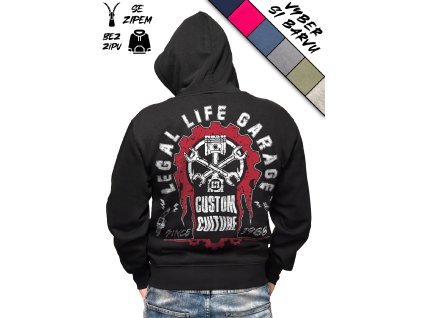 Pánská mikina LEGAL LIFE Garage (Se zipem/Bez zipu Černá se zipem, Velikosti 3XL)