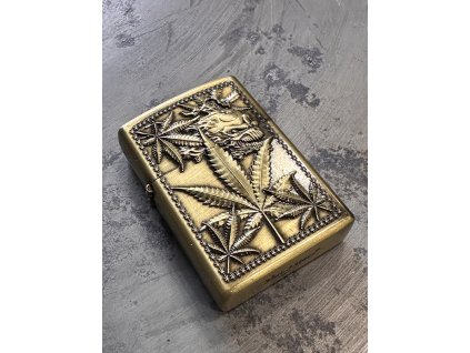 Benzínový mosazný zapalovač Cannabis 01 (Velikost Unisex)