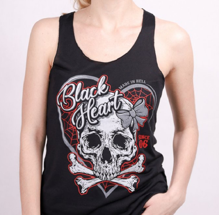 Dámské Tílko BLACK HEART RIBON SKULL Velikost: S