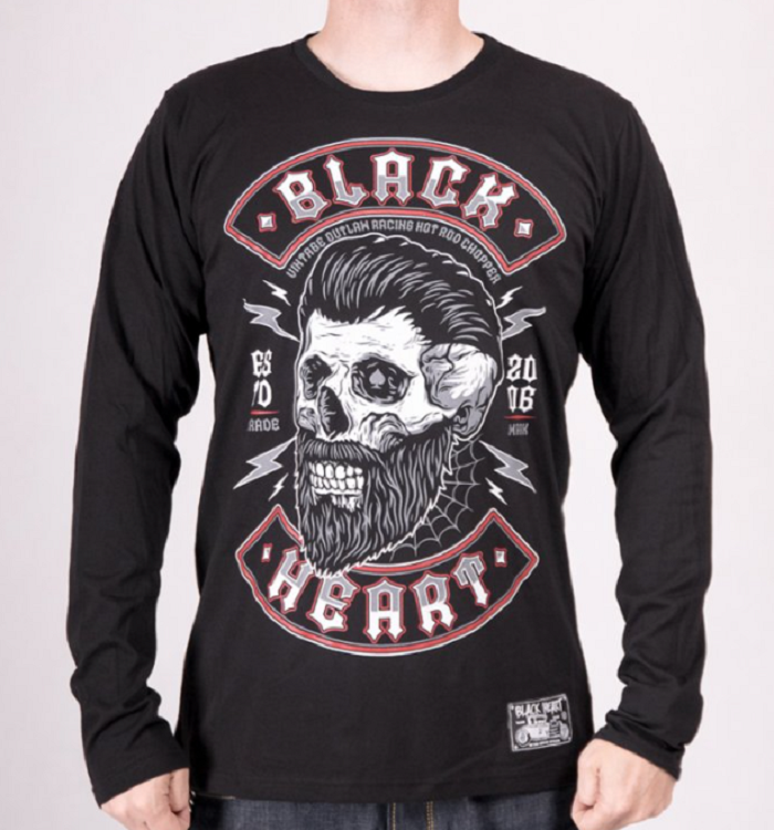 Pánské triko Black Heart BEARD SKULL LS Velikost: XL