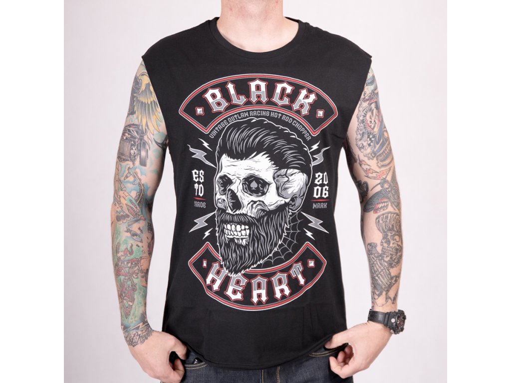 Pánské triko bez rukávů Black Heart Beard Skull Velikost: XL