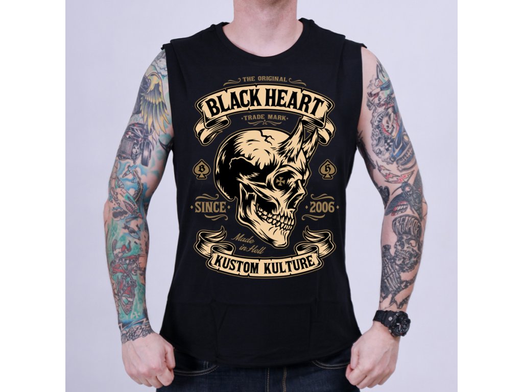 Pánské triko bez rukávů Black Heart Devil Skull Velikost: XXL