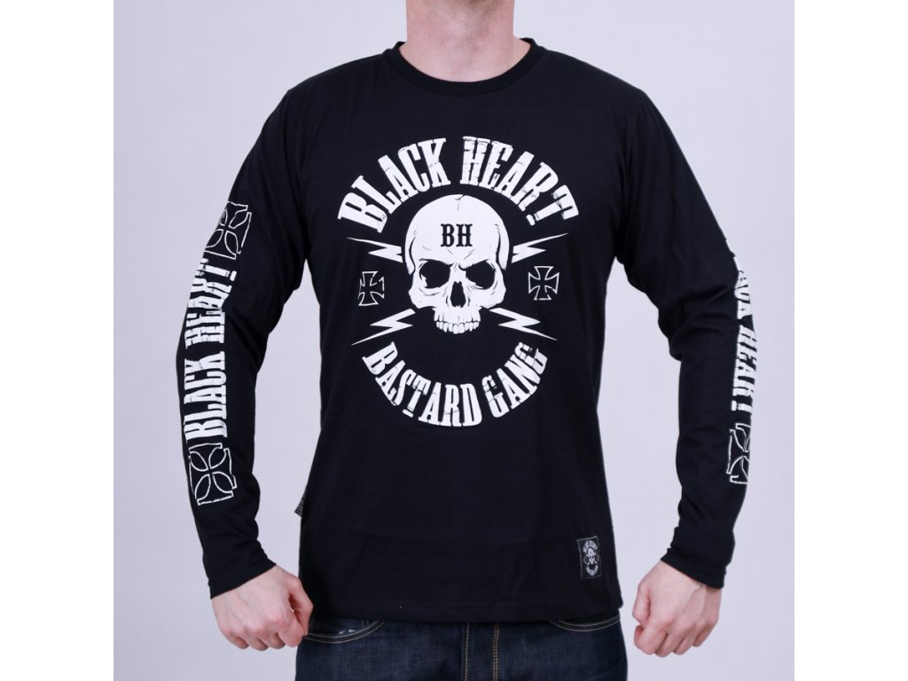 Pánské Triko BLACK HEART BASTARD SKULL LS Velikost: M