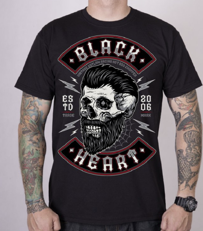 Pánské triko Black Heart BEARD SKULL Velikost: M