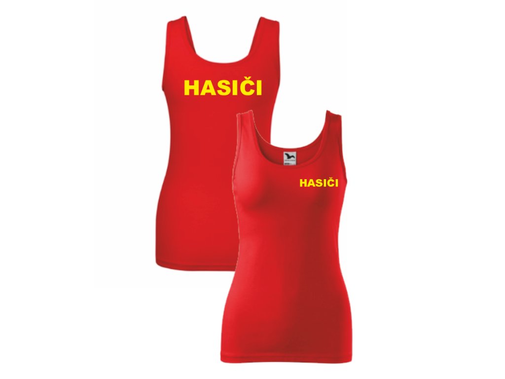 Červené dámské tílko pro hasiče (Velikost XS, Umístění potisku levé prso, Barva potisku černá)