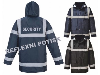 Bunda s reflexním potiskem SECURITY (Velikost L, Barva černá)