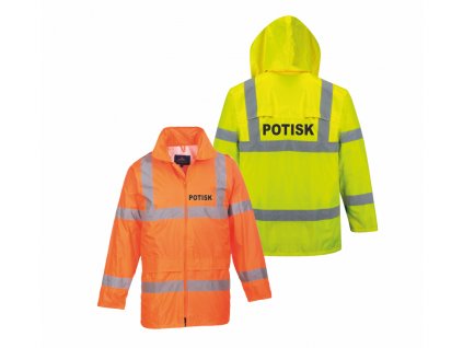 Reflexní bunda do deště s vlastním POTISKEM (Velikost 4XL, Barva fluorescenční oranžová)
