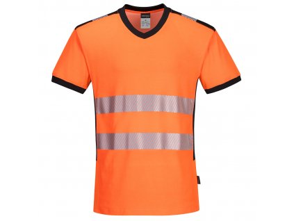 Tričko PW3 Hi-Vis s výstřihem do V (Velikost 4XL, Barva oranžová-černá)