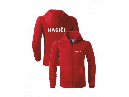 Červená dětská mikina pro hasiče (Velikost 158 cm/12 let, Umístění potisku levé prso, Barva potisku černá)