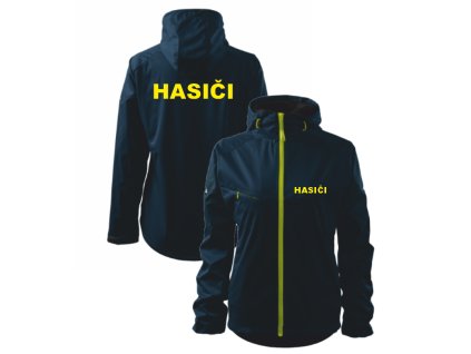 Tmavě modrá dámská bunda pro hasiče (Velikost S, Umístění potisku levé prso, Barva potisku oranžová)