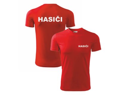 Červené pánské sportovní triko pro hasiče (Velikost S, Umístění potisku levé prso, Barva potisku černá)
