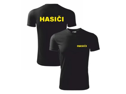 Černé pánské sportovní triko pro hasiče (Velikost S, Umístění potisku levé prso, Barva potisku oranžová)