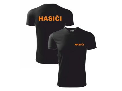 Černé pánské sportovní triko pro hasiče (Velikost S, Umístění potisku levé prso, Barva potisku oranžová)