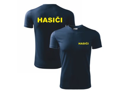 Tmavě modré pánské sportovní triko pro hasiče (Velikost S, Umístění potisku levé prso, Barva potisku oranžová)