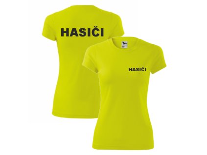 Žluté dámské sportovní triko pro hasiče (Velikost XS, Umístění potisku levé prso, Barva potisku černá)