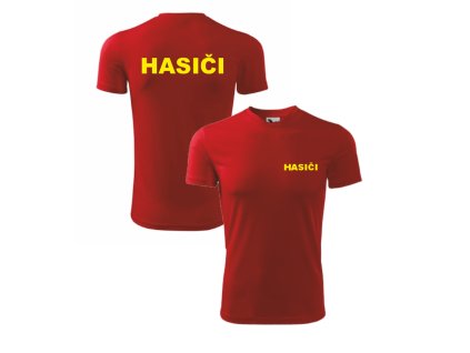 Červené dětské sportovní triko pro hasiče (Velikost 158 cm/12 let, Umístění potisku levé prso, Barva potisku černá)