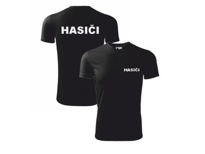 Černé dětské sportovní triko pro hasiče (Velikost 158 cm/12 let, Umístění potisku levé prso, Barva potisku oranžová)
