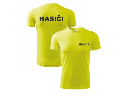Žluté dětské sportovní triko pro hasiče (Velikost 158 cm/12 let, Umístění potisku levé prso, Barva potisku černá)