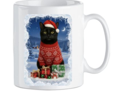 Keramický vánoční hrnek s Černým kocourem (Barva bílá)