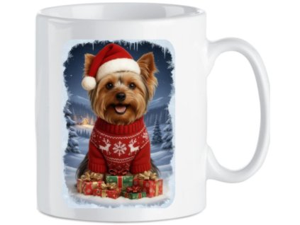 Keramický vánoční hrnek s Jorkšírským teriérem (Barva bílá)