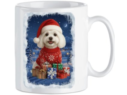 Keramický vánoční hrnek s Maltézským psíkem (Barva bílá)
