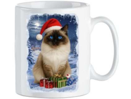 Keramický vánoční hrnek s Ragdoll kočkou (Barva bílá)