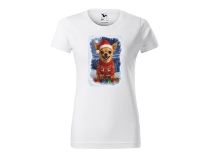 Vánoční tričko dámské Čivava (Velikost XS, Barva bílá)