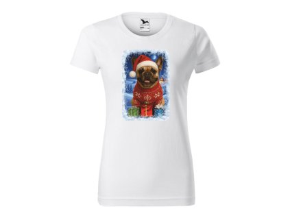 Vánoční tričko dámské Francouzský buldoček (Velikost XS, Barva bílá)