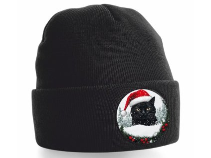 Zimní vánoční čepice s Černým kocourem (Barva černá)