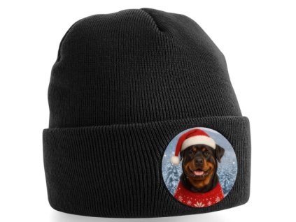 Zimní vánoční čepice s Rotvajlerem (Barva černá)