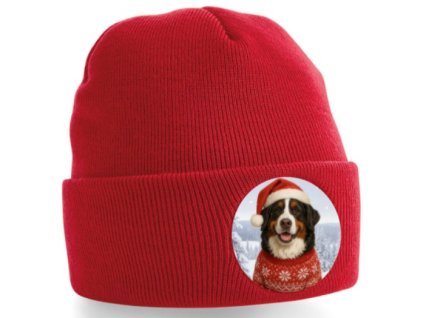 Zimní vánoční čepice s Bernským salašnickým psem (Barva černá)