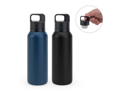 NICKLAUS. Nerezová láhev (91 % recyklovaná) s vakuově izolovanou dvojitou stěnou 590 ml (Barva černá)