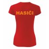 Červené dámské sportovní triko pro hasiče (Velikost XS, Umístění potisku levé prso, Barva potisku černá)
