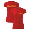 Červené dámské sportovní triko pro hasiče (Velikost XS, Umístění potisku levé prso, Barva potisku černá)