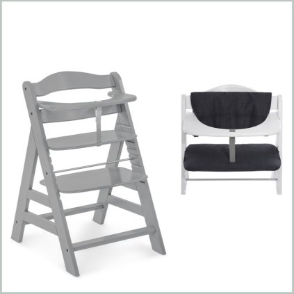 HAUCK Alpha+ Set 2v1 dřevená židle Grey + polstrování Melange charcoal