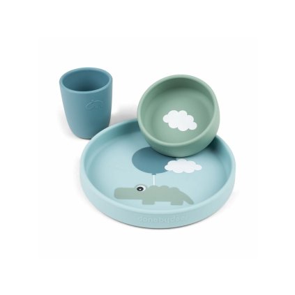 DONE BY DEER Silikonová jídelní sada Happy clouds modrá