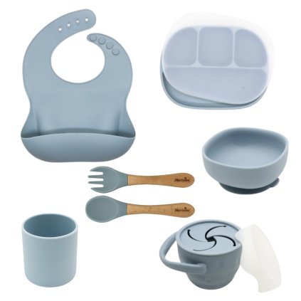 MARTONS Jídelní sada silikonová s přísavkou 7-dílná Light Blue