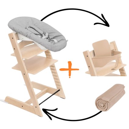 Stokke Set Tripp Trapp Židlička + Baby set + Newborn set Natural + deka Golden Sand