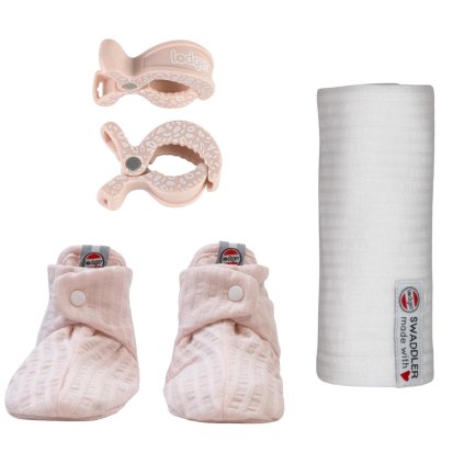 LODGER Set Capáčky, klipy a látková plena Tan/Cloud Dancer/Blush Dot 0-3 m.