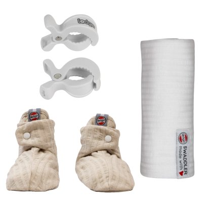 LODGER Set Capáčky, klipy a látková plena Birch/Cloud Dancer/White 0-3m.