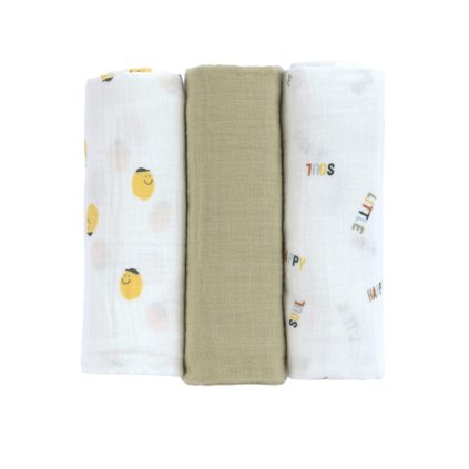 LÄSSIG Swaddle Burp blanket 85x85 Happy Fruits Lemon