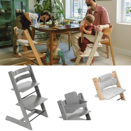 STOKKE Tripp Trapp Bundle Storm Grey + polštářek OCS Nordic Grey